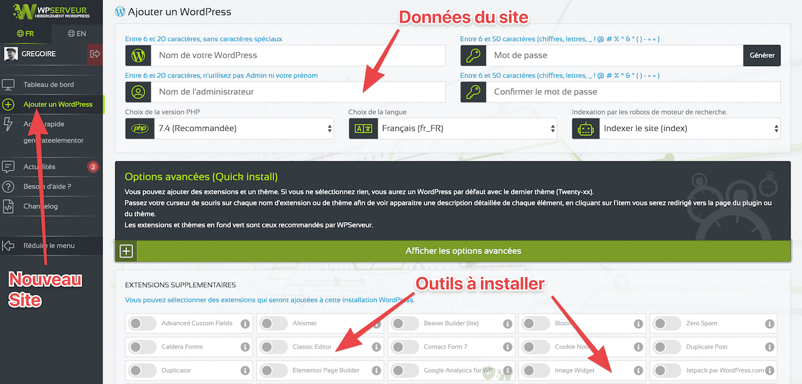 Nouveau site sur WPServeur